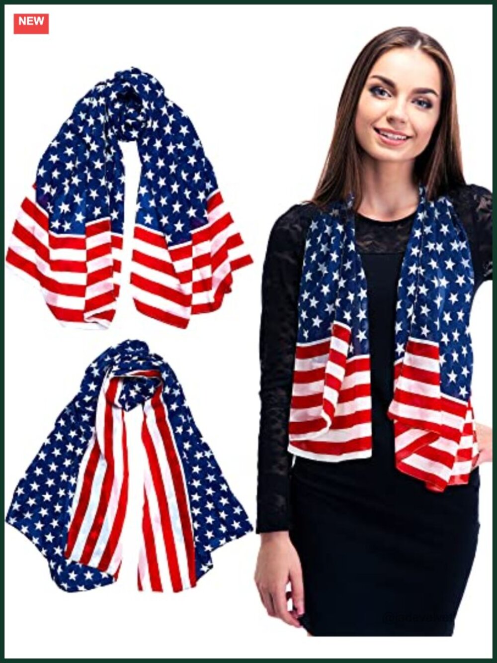 Patriotic Chiffon Scarf for Women, American Flag Striped Lightweight Wrap